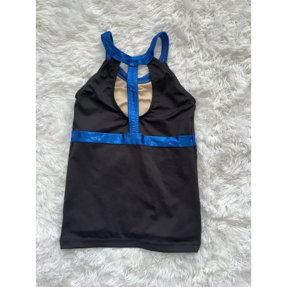 GK Shawn Johnson Girls Sz. L Dance/Gymnastics Black/blue Tank. Great Cond